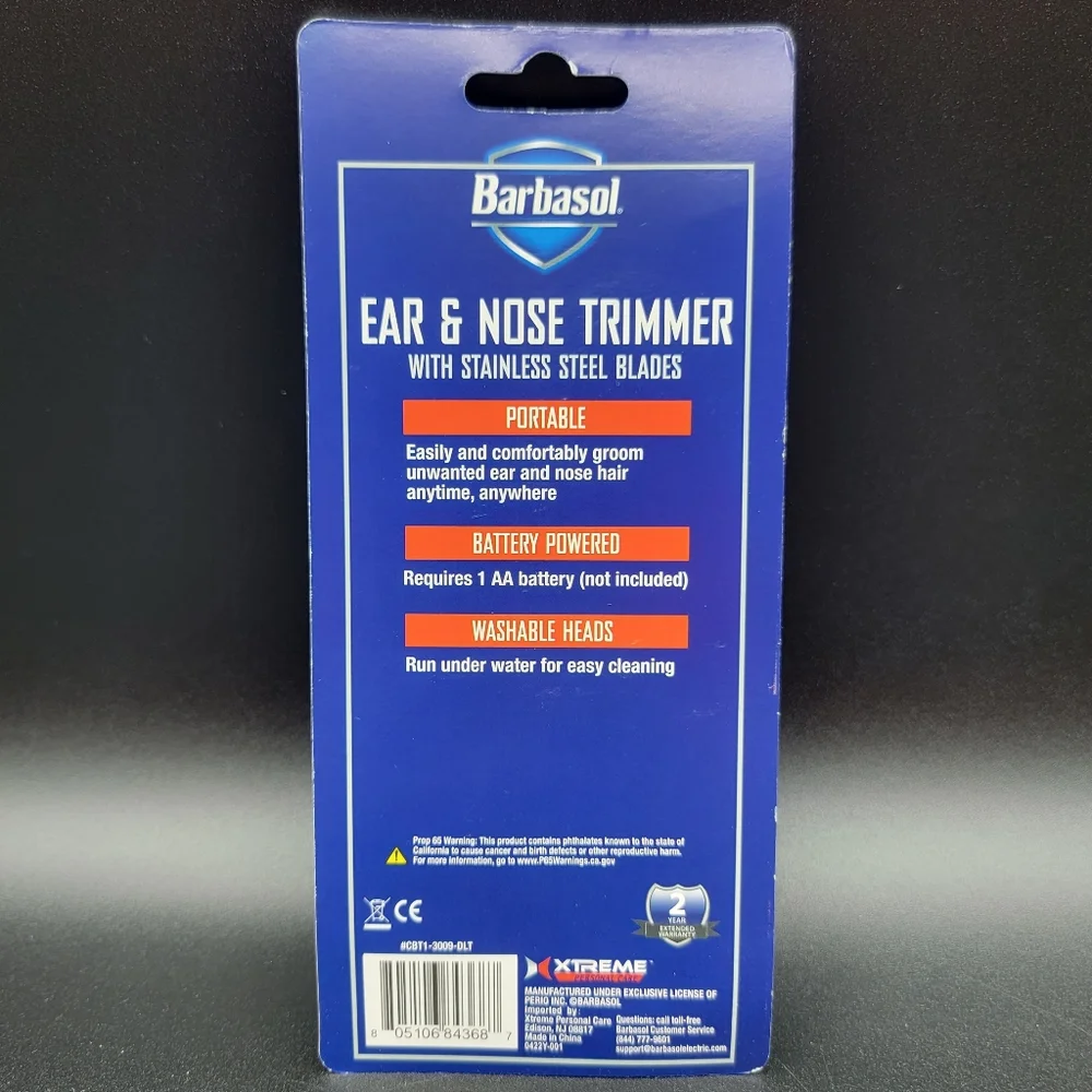 Barbasol Ear & Nose Trimmer with Stainless Steel Blades Battery Powered Portable